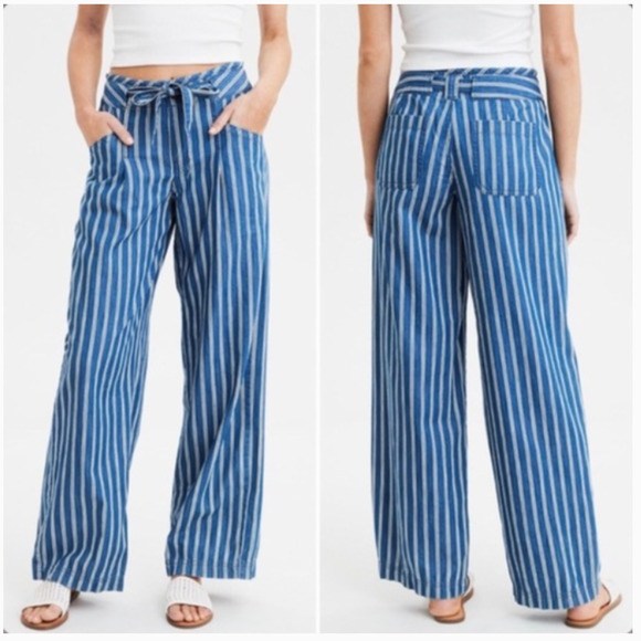 American Eagle Outfitters Pants - AEO • Super High Rise Stripe Wide Leg Crop Pants 2
